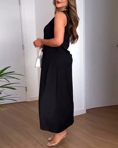 Ärmelloses Kleid mit Blumenmuster und Cut-outs