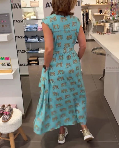 Ärmelloses Kleid mit V-Ausschnitt und Print