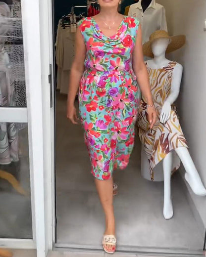 Ärmelloses, florales Modekleid