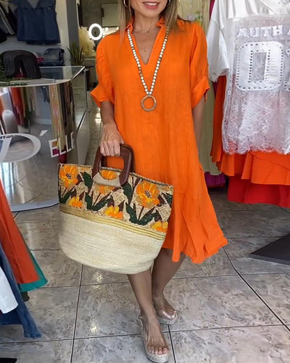 Lässiges A-Linien-Kleid mit kurzen Ärmeln und Revers