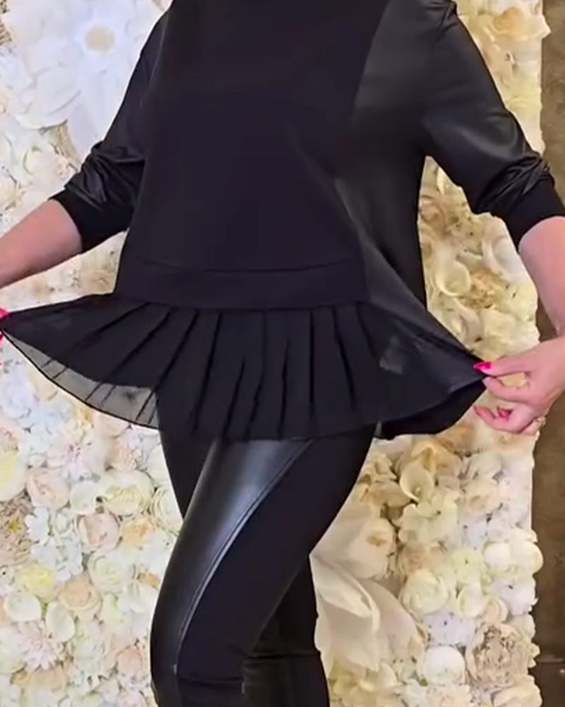 Solid Color Patchwork Long-Sleeved Sweatshirt