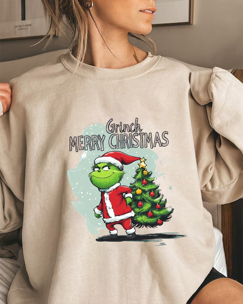 Christmas tree Grinch print pullover sweatshirt 2024 f/w christmas Grinch sweatshirts