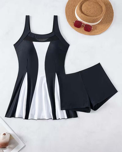 Color-Blocked Sleeveless Two-Piece Tankini