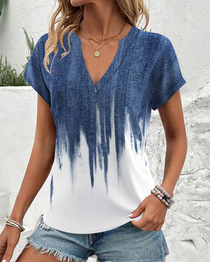 Batik-Bluse mit Farbverlauf und V-Ausschnitt