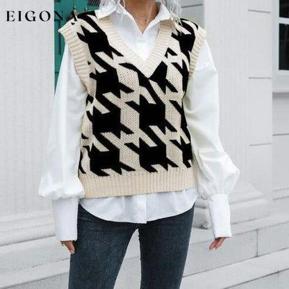 Houndstooth V-Neck Sweater Vest B&S clothes Ship From Overseas