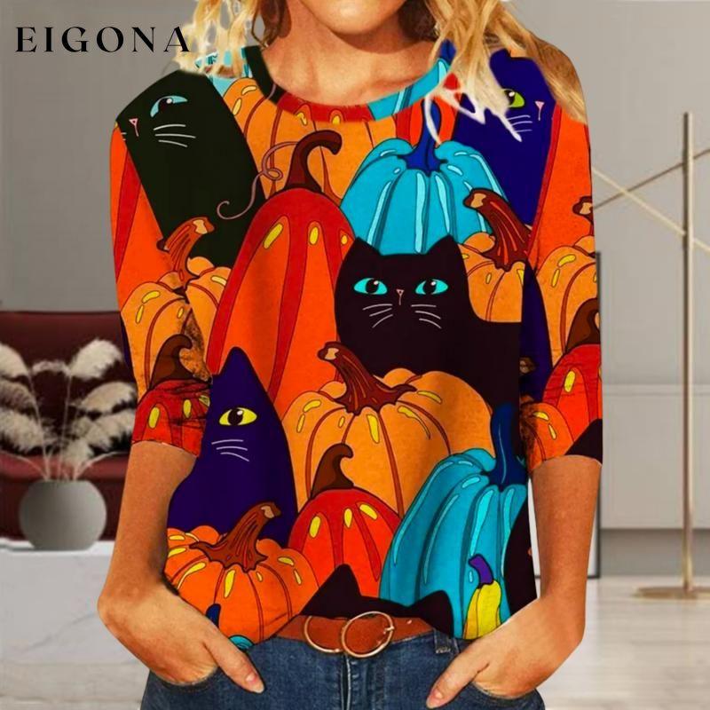 Creative Cat Print Halloween T-Shirt Multicolor best Best Sellings clothes Plus Size Sale tops Topseller