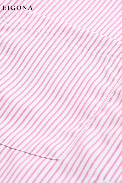 Pink Smocked Cuffed Striped Boyfriend Shirt with Pocket All In Stock button down womens clothes Color Pink Craft Smocked DL Exclusive Early Fall Collection long sleeve shirts long sleeve top Occasion Daily Print Stripe Season Spring Stripe tops Style Modern tops