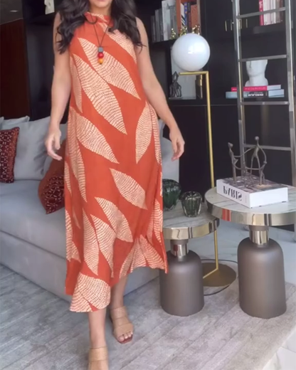 Lässiges, ärmelloses Kleid mit Rundhalsausschnitt und Print