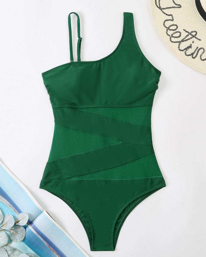 Sexy Spliced Off-Shoulder One-Piece Swimsuit one-piece spring summer