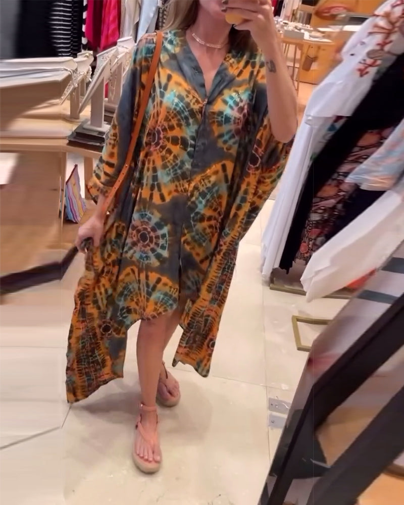 Irregular V-Neck Tie Waist Dress