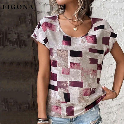 Casual Abstract Plaid T-Shirt Wine red best Best Sellings clothes Plus Size Sale tops Topseller