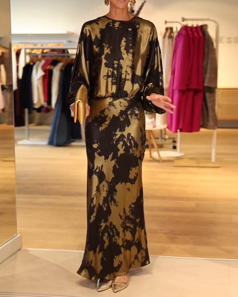 Elegant Printed Long-Sleeved Dress
