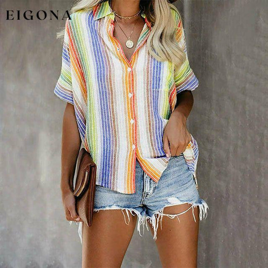 Colorful Striped Casual Blouse Multicolor best Best Sellings clothes Plus Size Sale tops Topseller