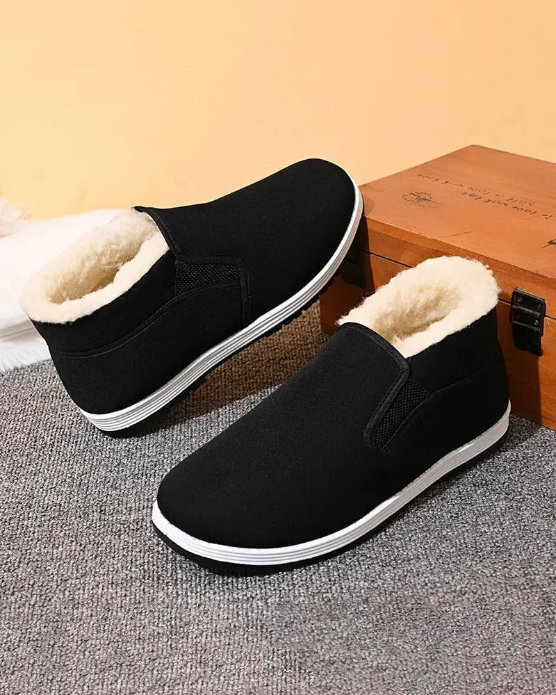 Men's Cotton Shoes With Super Warm Faux Fur Lining And Non-Slip Sole