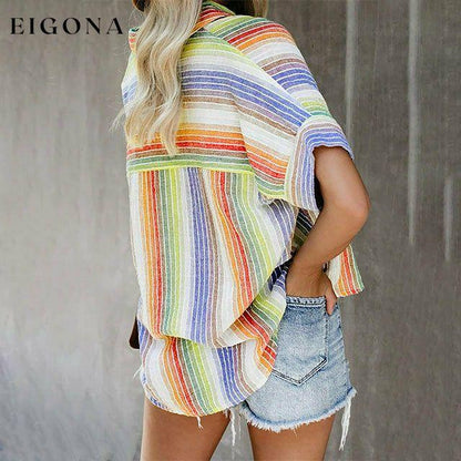 Colorful Striped Casual Blouse best Best Sellings clothes Plus Size Sale tops Topseller