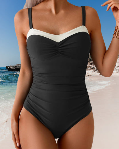 Einteiliger Badeanzug mit Strapsen in Kontrastfarbe