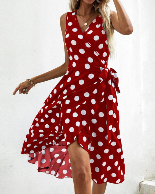 Polka dot print strappy sleeveless elegant dress casual dresses party dresses summer