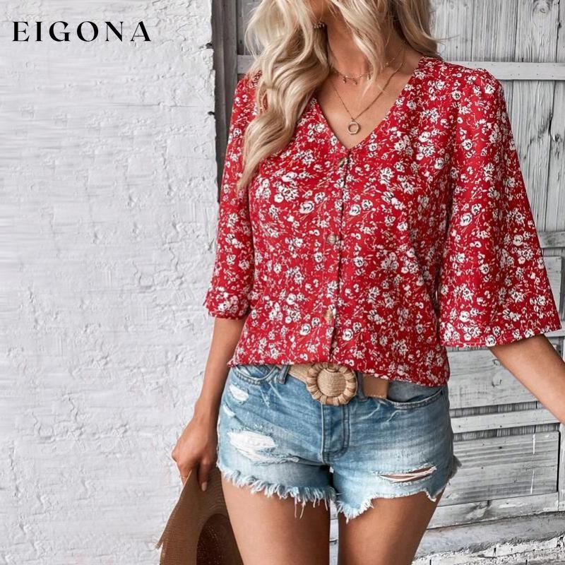 Casual Loose Floral Blouse Red best Best Sellings clothes Plus Size Sale tops Topseller