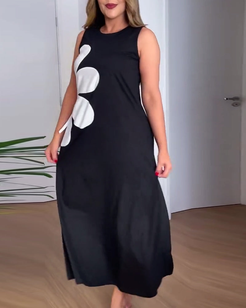 Ärmelloses Kleid mit Blumenmuster und Cut-outs