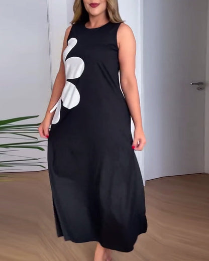 Ärmelloses Kleid mit Blumenmuster und Cut-outs