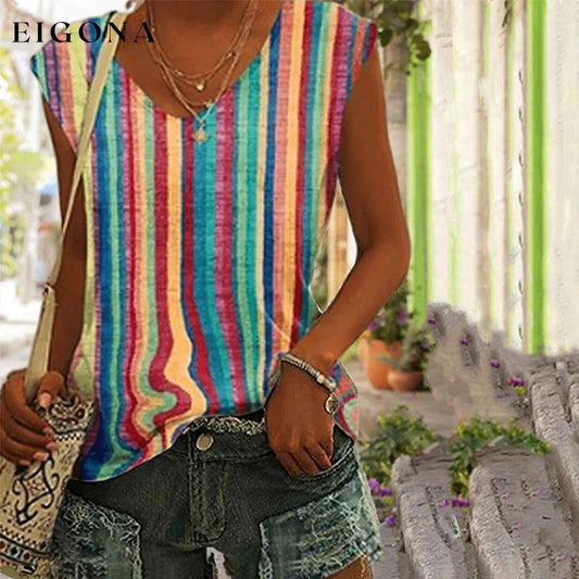 Vintage Colourful Striped Tank Top Multicolor best Best Sellings clothes Plus Size Sale tops Topseller
