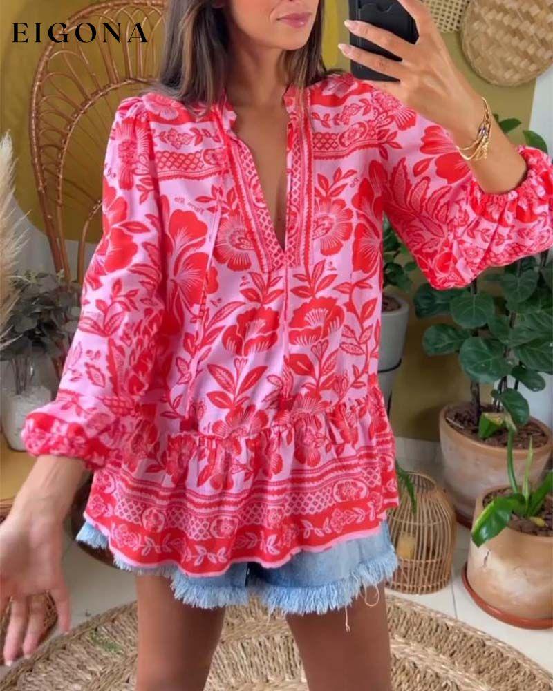 Floral print deep V blouse blouses & shirts spring summer