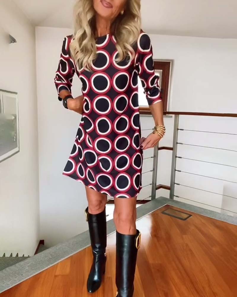 Circle print three-quarter sleeve dress casual dresses spring summer