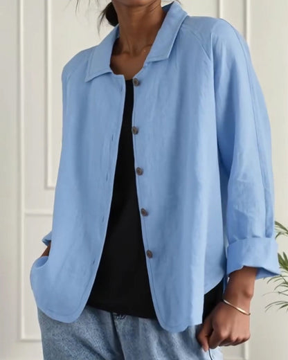 Solid Color Collared Single-Breasted Shirt