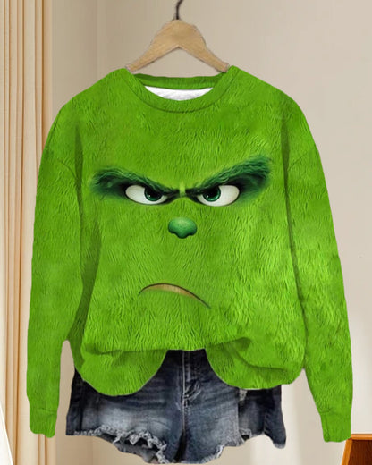 Women's Casual Fun Christmas Printed Crew Neck Sweatshirt 2024 f/w Green Grinch grinch sweatshirts