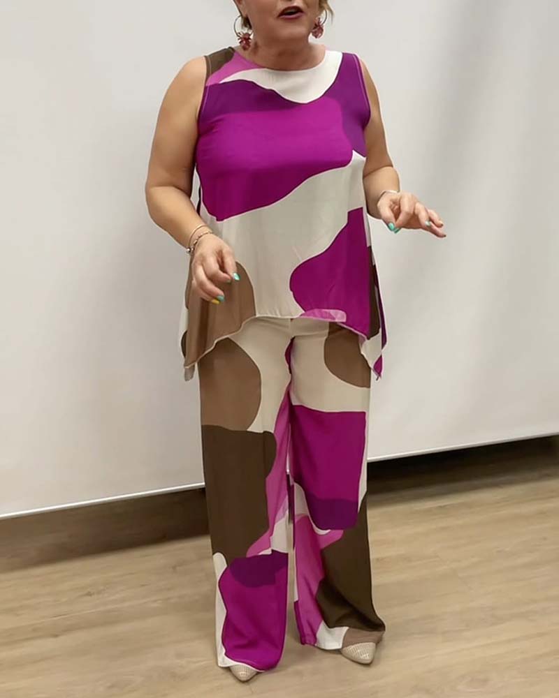 Ärmelloser Anzug mit weitem Bein und geometrischem Muster