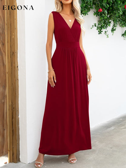 Surplice Neck Sleeveless Maxi Dress Wine clothes dress dresses long dress maxi dress Putica Ship From Overseas Shipping Delay 09/29/2023 - 10/04/2023