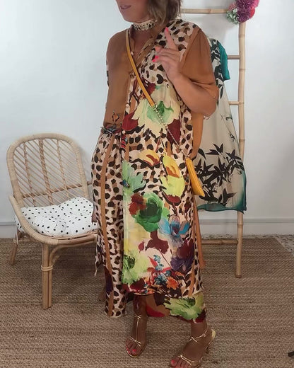 Retro fashion contrasting print two-piece set