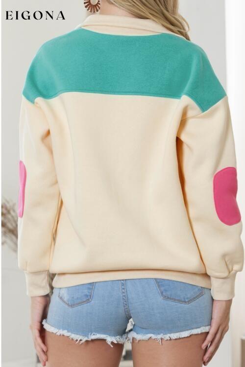 Color Block Half Snap Drawstring Sweatshirt clothes Ship From Overseas SYNZ