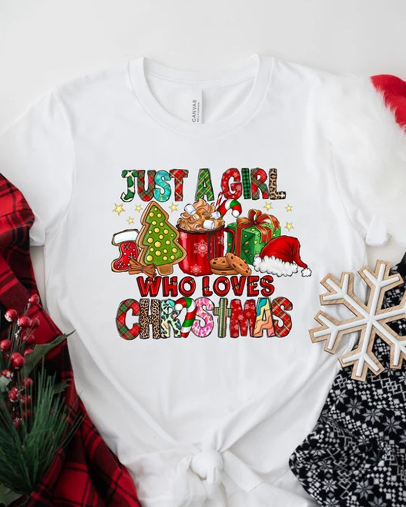 Casual Christmas fun letter print short sleeve T-shirt 2024 f/w christmas spring summer t-shirts