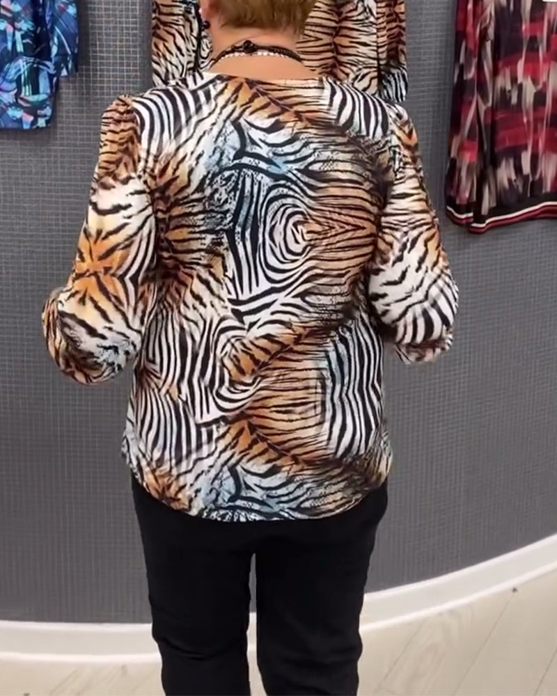 Casual V-neck leopard print top 2024 f/w blouses & shirts spring summer