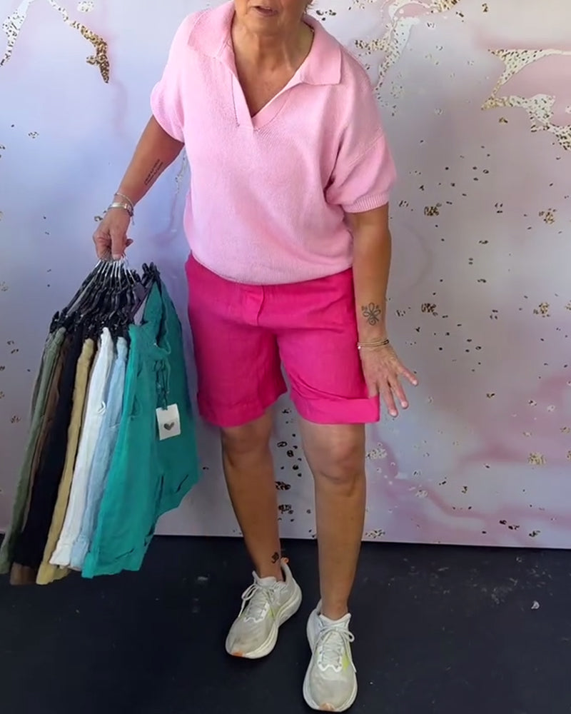 Einfarbige Freizeitshorts aus Baumwolle und Leinen