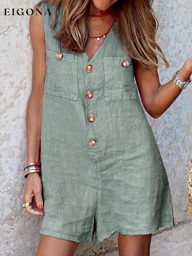 Casual Solid Color Sleeveless Jumpsuit cotton linens jumpsuits