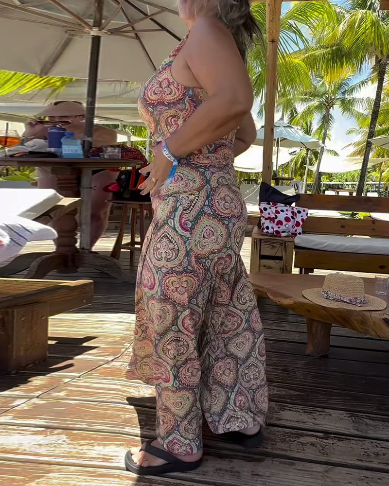 Trägerloser Badeanzug mit Herz-Urlaubs-Print