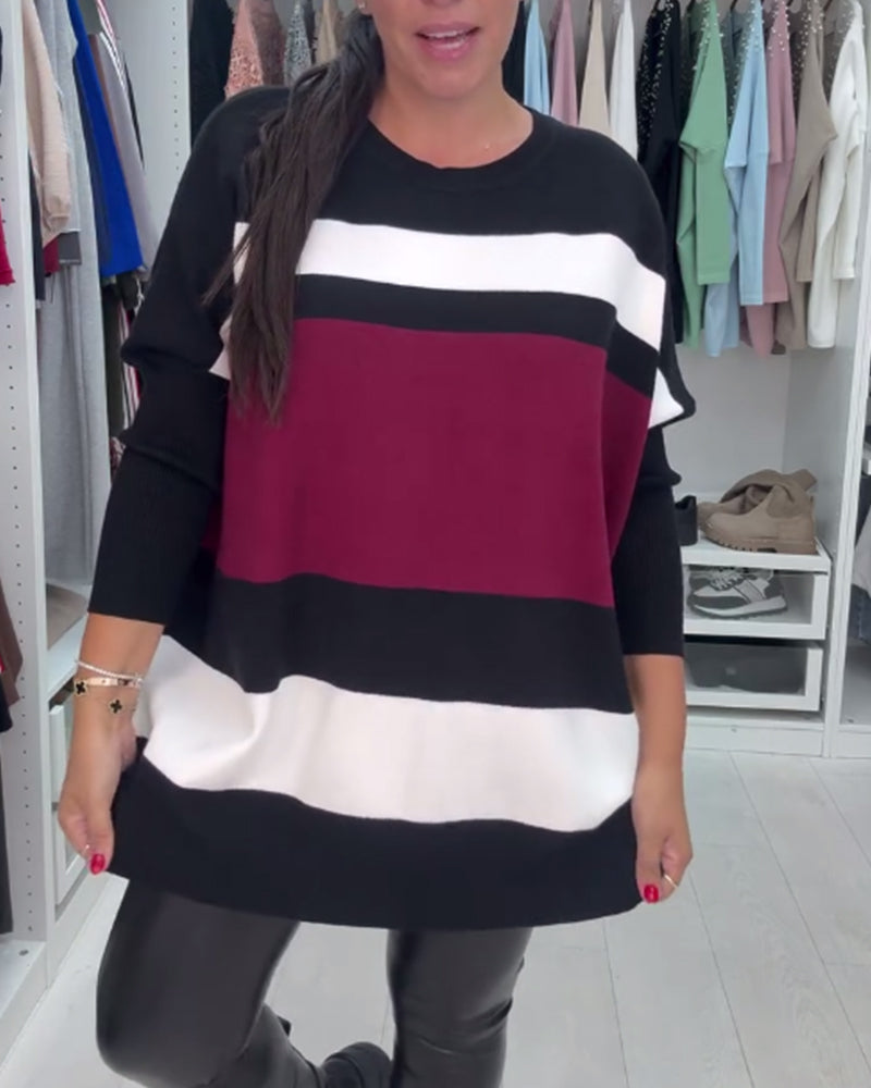 Color block striped loose pullover sweater 2024 f/w pullovers