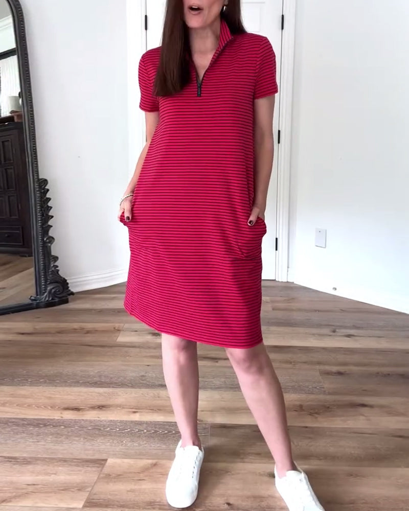 Abito casual a righe con scollo a V