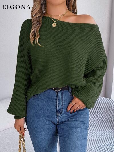 One-Shoulder Lantern Sleeve Sweater Army Green B.J.S clothes Ship From Overseas Sweater sweaters