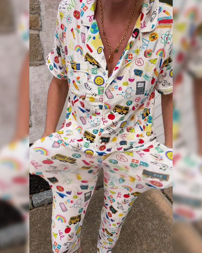 Bedrucktes, lässiges, bequemes zweiteiliges Set