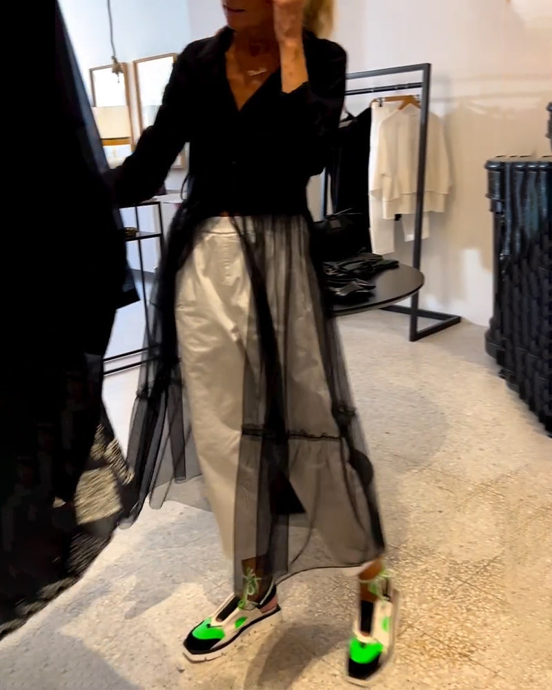 Camicia lunga alla moda in rete fluida