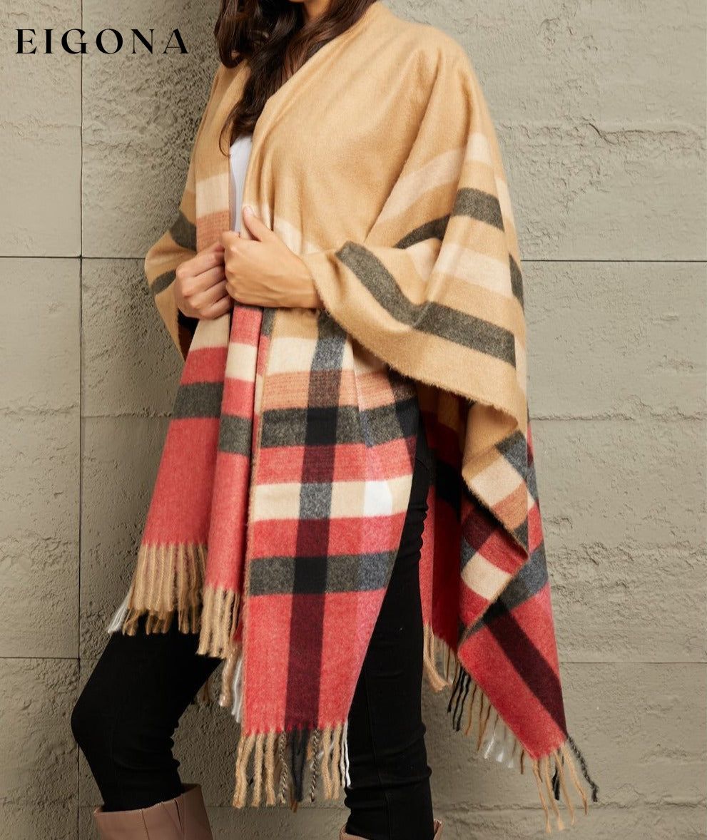 Plaid Shawl Poncho Cardigan cardigan clothes e.Luna Ship from USA sweater sweaters trend