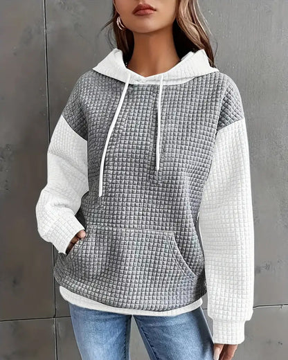 Casual patchwork pocket lace up hoodie