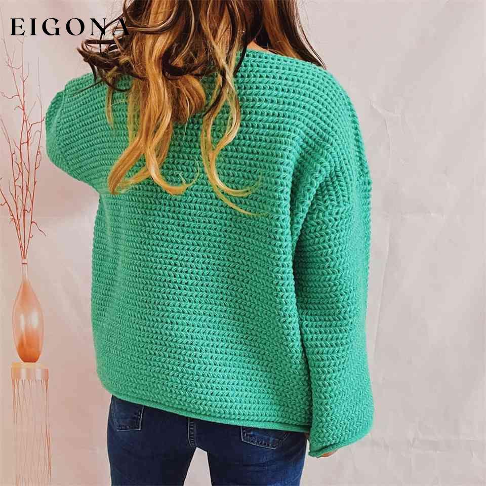 Openwork Boat Neck Long Sleeve Sweater clothes S.X Ship From Overseas sweater sweaters
