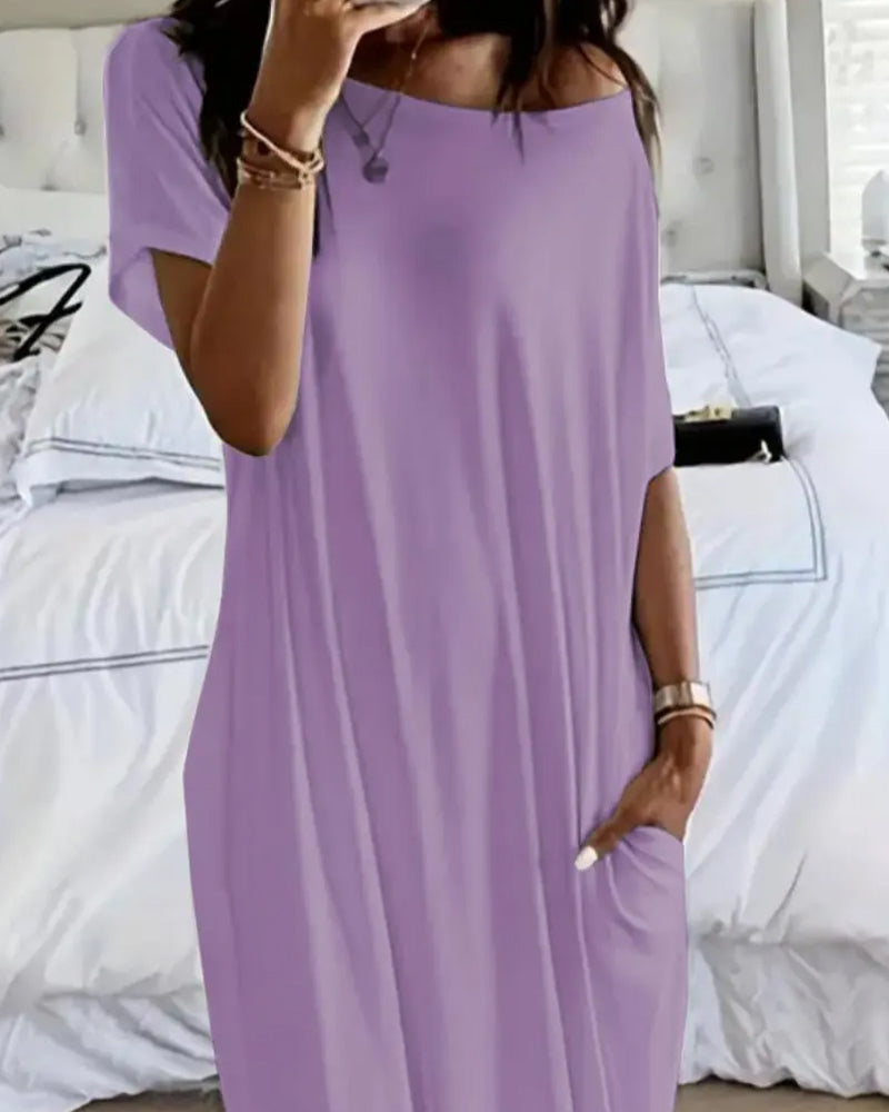 Solid-Color Long Casual Dress