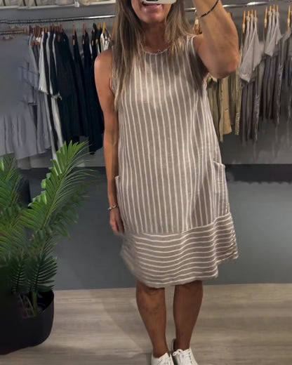 Sleeveless Pocket Striped Dress