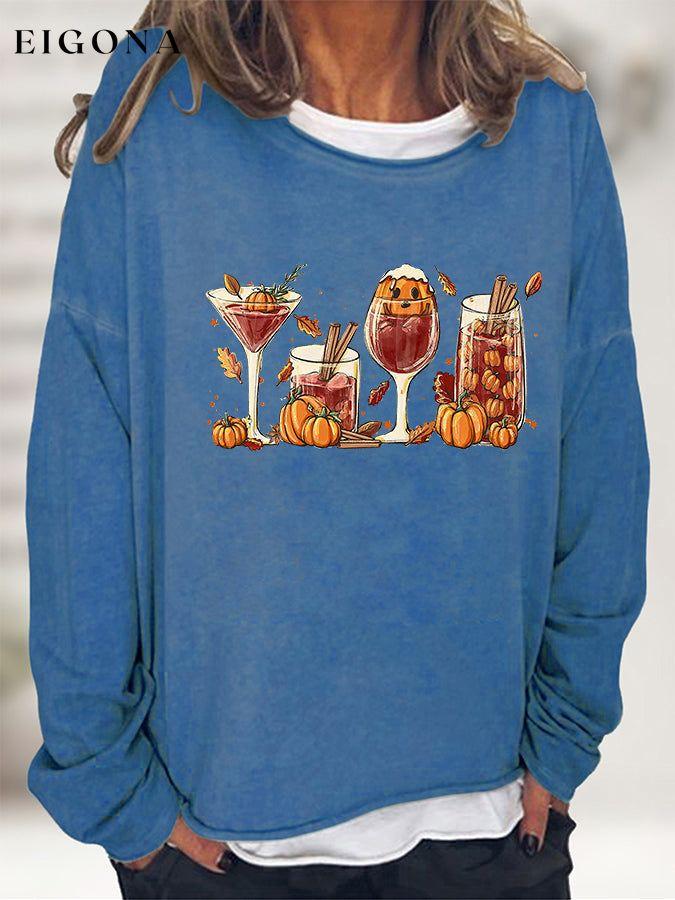 Round Neck Long Sleeve Full Size Graphic Halloween October Fall Season Pumpkin Spice Sweatshirt Sky Blue clothes G@L@X long sleeve shirts long sleeve top Ship From Overseas Shipping Delay 09/29/2023 - 10/04/2023 t shirts top tops trend