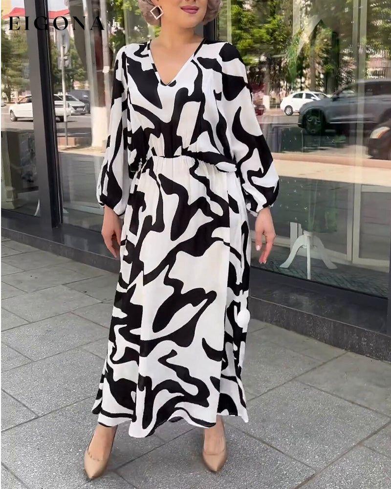 Fashion print elegant long-sleeved dress 23BF Casual Dresses Clothes Dresses Spring Summer